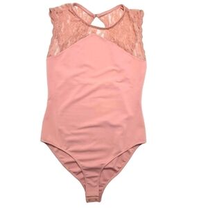 Oh Yes Pink Romantic Lace Top Cheeky Sleeveless Pearl Button Bodysuit Large